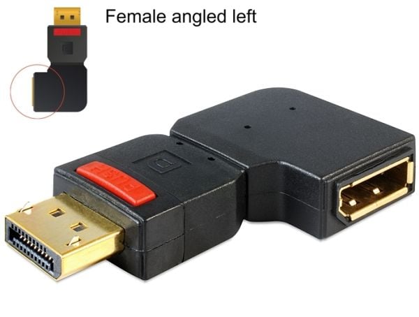 Delock Adapter Displayport male > Displayport female angled left - DisplayPort-adapter - DisplayPort (hunn) til DisplayPort (hann) - 90°-kontakt - ...