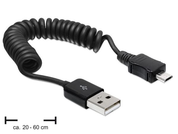 Delock - USB-kabel - USB (hann) til Micro-USB type B (hann) - 60 cm - rullet sammen - svart