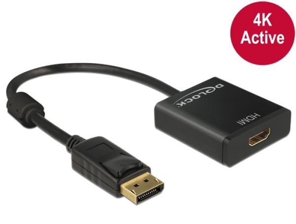 Delock Adapter Displayport 1.2 male > HDMI female 4K Active - Videokonverter - Parade PS171 - DisplayPort - HDMI - svart - løsvekt