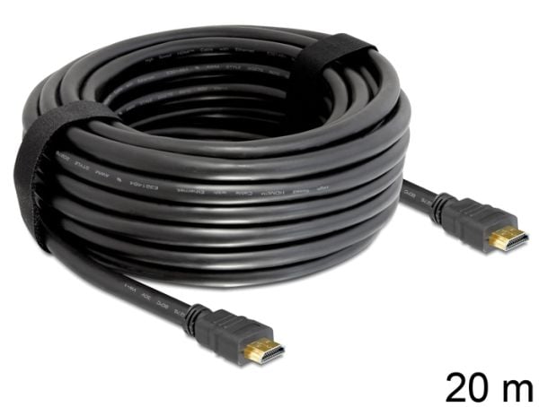 Delock High Speed HDMI with Ethernet - HDMI-kabel med Ethernet - HDMI hann til HDMI hann - 20 m - svart