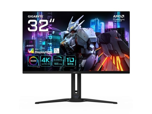 AORUS FO32U - OLED-skjerm - gaming - 32" (31.5" synlig) - 3840 x 2160 UHD @ 165 Hz - 1000 cd/m² - 1500000:1 - DisplayHDR 400 True Black - 0.03 ms -...