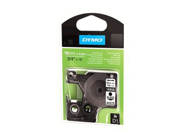 DYMO D1 - Polyester - permanet adhesiv - svart på hvitt - Roll (1.9 cm x 5.5 m) 1 kassett(er) merketape - for LabelMANAGER 360D, 420P, 420P Kit, 50...