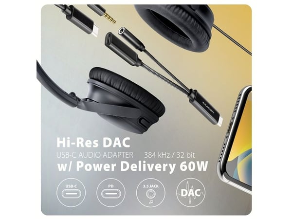Axagon ADA-HCPD, USB-C, 3.5 mm, Hunkjønn, USB-C, Hankjønn, 0,1 m, Svart