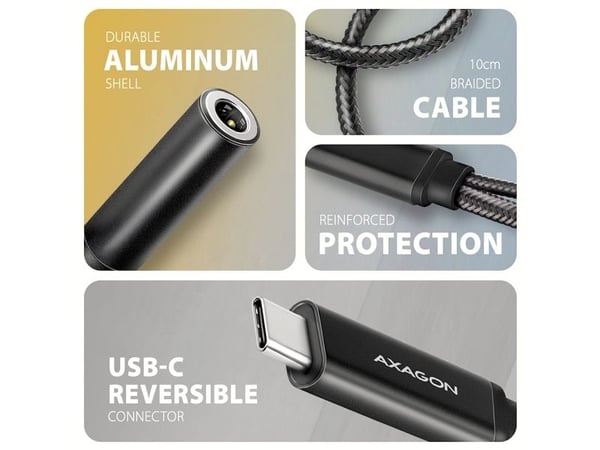Axagon ADA-HCPD, USB-C, 3.5 mm, Hunkjønn, USB-C, Hankjønn, 0,1 m, Svart