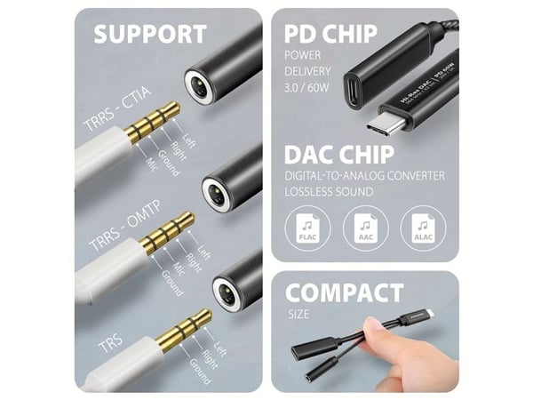 Axagon ADA-HCPD, USB-C, 3.5 mm, Hunkjønn, USB-C, Hankjønn, 0,1 m, Svart