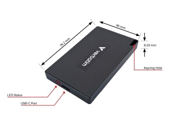Verbatim 32030, 512 Gt, M.2, USB Type-C, USB 3.2 Gen 2x2, 2000 Mt/s, harmaa