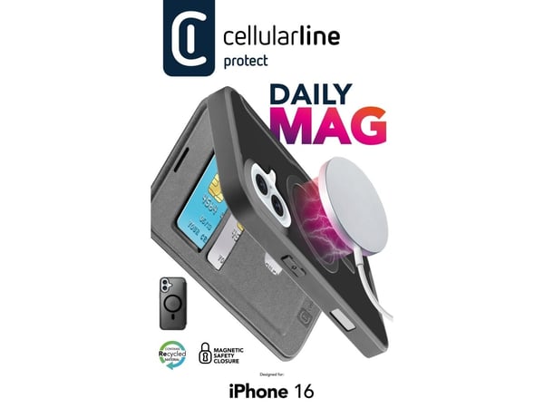 Cellularline 8018080483790, Folio, Apple, iPhone 16, 15,5 cm (6.1"), Svart
