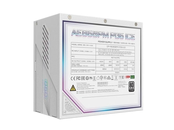 AORUS ELITE AE850PM PG5 ICE - Strømforsyning (intern) - ATX12V 3.0/ EPS12V - 80 PLUS Platinum - AC 100-240 V - 850 watt - aktiv PFC