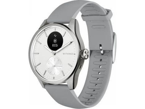 Withings ScanWatch 2 - 42 mm - rustfritt stål - hybridsmartur med bånd - fluorelastomer - display 0.63" - grayscale - Bluetooth - 52.6 g - perlehvit