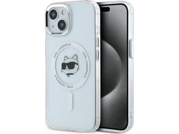 Karl Lagerfeld KLHMP15MHLSCHH Apple iPhone 15 Plus 6.7 "tapauksessa puhelimen valkoinen IML Metal Choupette Head MagSafe