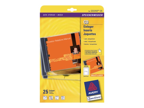 Avery Zweckform - Hvit - 118 x 151 mm 25 ark (25 ark x 1) innlegg for CD-cover