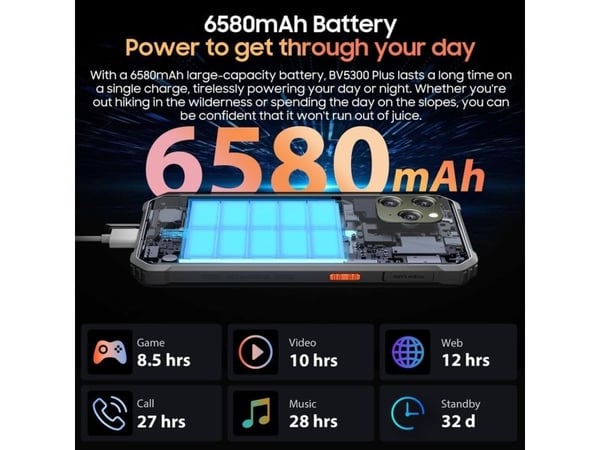 Blackview MOBILE PHONE BV5300 PLUS NFC/8/128GB BLACK, Slate, Triple SIM, 15.5 cm (6.1"), Bluetooth, 6580 mAh, Black