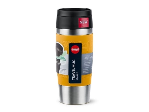 emsa isolert krus TRAVEL MUG Classic, 0,36 L., sennepsgul, høykvalitets, vakuumisolert rustfritt stålhus, skyllbar - 1 stk (N20208)