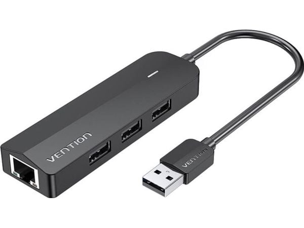 USB-hub Vention USB 2.0 med 3 porter og Ethernet-adapter, 100 m, Vention CHPBB, 0,15 m, svart