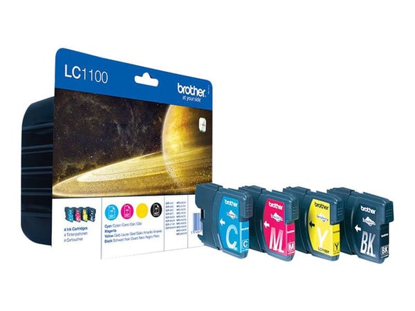 Brother LC1100 Value Pack - 4 pakkausta - musta, keltainen, syaani, magenta - alkuperäinen - läpipainopakkaus - mustekasetti - Brother DCP-185, 385...
