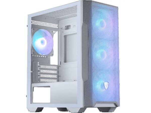 MSI MAG FORGE M100R - microATX-tårn gaming - sidepanel med vindu (herdet glass) - ingen strømforsyning (ATX) - hvit - USB/lyd