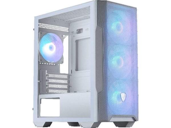 MSI MAG FORGE M100R - microATX-tårn gaming - sidepanel med vindu (herdet glass) - ingen strømforsyning (ATX) - hvit - USB/lyd