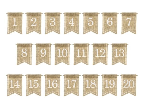 Pöytänumerot säkkipaperia, 1 - 20