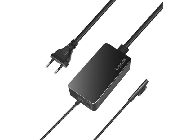 LogiLink-virtalähde Surface-kannettaville, 65 wattia, musta yhteensopiva Microsoft Surface Pro/Surface Laptop/ kanssa - 1 kpl (PA0309)