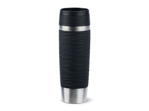 emsa isolert krus REISEKRUS Wave, 0,5 L., svart, høykvalitets, vakuumisolert kropp i rustfritt stål, kan spyles - 1 stk (N20225)
