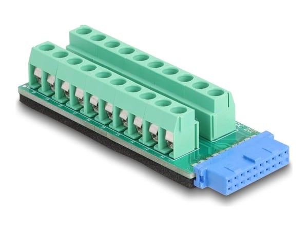 DeLOCK 67191, USB header - 19 pin, Terminal block - 20 pin, musta, Vihreä