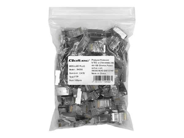 Qoltec RJ45 modulaarinen pistoke | CAT6 | FTP | kullatut koskettimet | 100 kpl