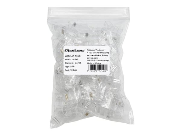 Qoltec - Nettverkkontakt - RJ-45 (hann) - UTP - CAT 5e - gjennomsiktig (en pakke 100)