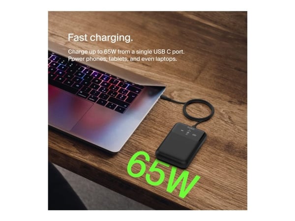 Belkin BoostCharge Pro - Strømbank - 20000 mAh - 65 watt - Fast Charge, PD - 3 utgangskontakter (USB-C, USB)