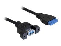 Delock USB 3.0 Pin Header - Intern-til-ekstern USB-kabel - USB-type A (hunn) til 19-pins USB 3.0-plugg (hunn) - 50 cm - svart