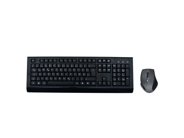 MediaRange MROS104-FR, Trådløs, RF kabel-fri, Mekanisk nøkkelbryter, AZERTY, Sort, Grå, Mus inkludert