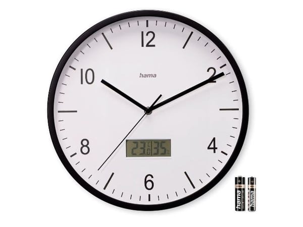 Hama Lanzarote, Vegg, Radiostyrt klokke, Sirkel, Svart, Plast, Glass