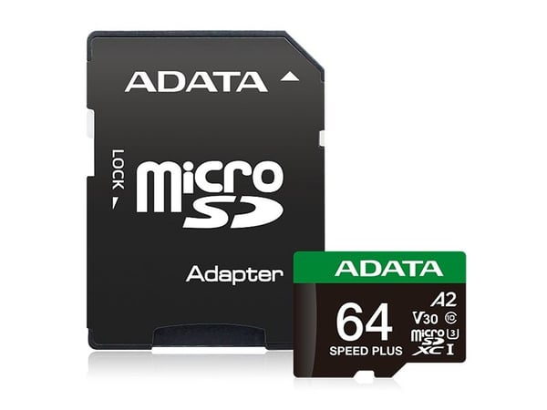 ADATA Speed Plus MicroSDXC-kort 64 GB klasse 3 UHS-I/U3 A2 V30 (UD64GUI3V30A2SP-RA1)