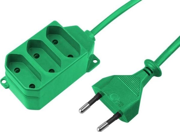 Jonex Jatkojohto 3-pistorasia b/u Euro 2,5A 1,5m /OMYp 2x0,75/ vihreä PS-362 P