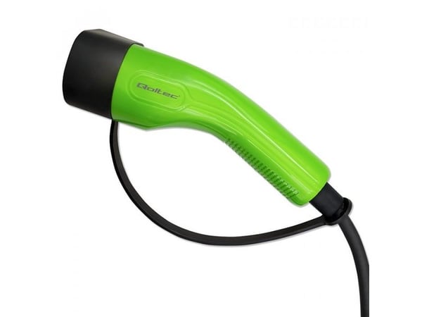 Qoltec - EV-ladestasjon - 2-in-1, Wi-Fi, LCD, RFID, 3 phases, wallbox - 22 kW - 32 A (IEC 62196 Type 2) - svart, grønn