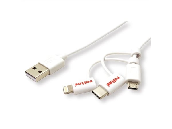 ROLINE 11.02.8329, 1 m, USB A, Micro-USB B, USB 2.0, Hankjønn/hankjønn, Hvit