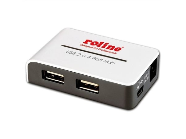 ROLINE USB 2.0 Hub, USB 2.0, USB 2.0, Grå, Hvit, Plast, 0,5 m, 65 mm