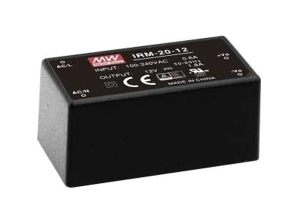 MEAN WELL IRM-20-5, 20 W, 85 - 264 V, Svart, RoHS, ITE EN/UL/IEC 60950, 27,2 mm