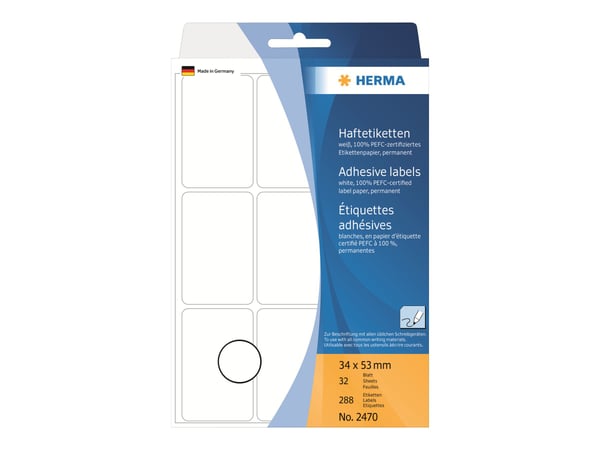 HERMA - Papir - matte - permanent klæbemiddel - hvit - 34 x 53 mm 288 etikett(r) (32 ark x 9) etiketter