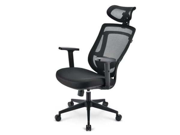 Sharkoon OfficePal C10, polstret sete, ryggstøtte med netting, svart, svart, stoff, skum, maske