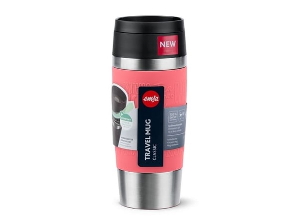 emsa isolert krus TRAVEL MUG Classic, 0,36 L., korall, høykvalitets, vakuumisolert rustfritt stålhus, skyllebar - 1 stk (N20209)