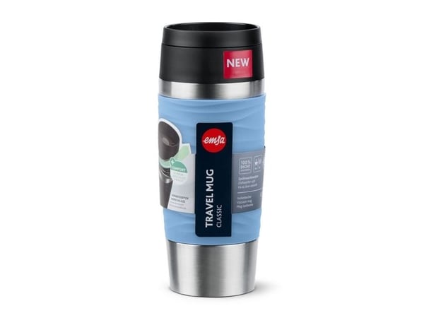 emsa Eristetty muki TRAVEL MUG Wave, 0,36 L., pastellinsininen korkealaatuinen, tyhjiöeristetty ruostumaton teräsrunko, huuhteltavissa - 1 kpl (N20...
