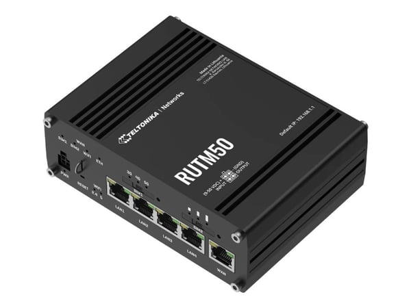Teltonika RUTM50 - Trådløs ruter 4-portssvitsj - 1GbE, PPP - Wi-Fi 5 - Dobbeltbånd - DIN-skinnemonterbar, overflatemonterbar