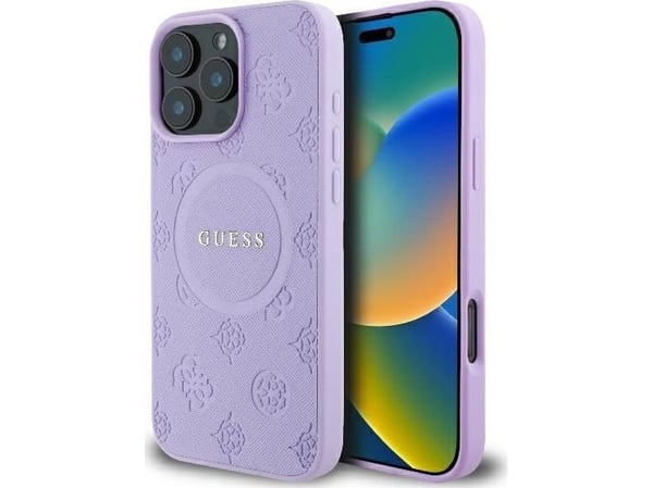 Guess Saffiano Peony Classic Logo MagSafe Apple iPhone 16 Pro Max - telefondeksel i lilla farge