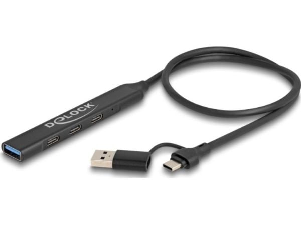 Delock 4 Port Slim USB Hub mit USB Type-C tai USB Type-A zu 3 x USB 5 Gbps USB Type-C + 1 x USB 5 Gbps Type-A