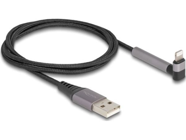 Delock - Lightning-kabel - USB hann rett til Lightning hann vinklet, stativ - 1.5 m - svart/grå - lade og synkronisere