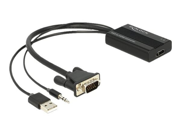 Delock - Video/audio-adapter - 15 pin D-Sub (DB-15), minijakk, USB (kun strøm) hann til HDMI hunn - 25 cm - svart