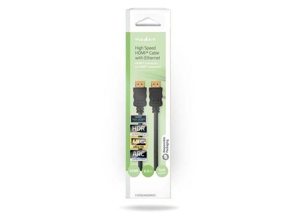 Nedis CVGB34060BK05, 0,5 m, HDMI-tyyppi A (vakio), HDMI-tyyppi A (vakio), 3D, 18 Gbit/s, musta
