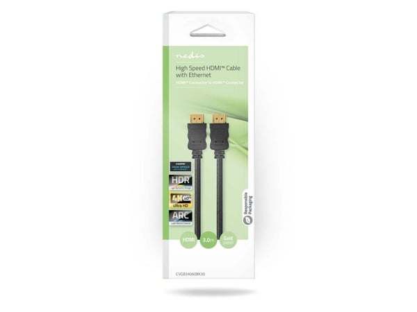 Nedis CVGB34060BK30, 3 m, HDMI-tyyppi A (vakio), HDMI-tyyppi A (vakio), 3D, 18 Gbit/s, musta