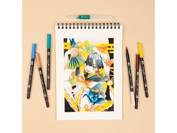 Tombow ABT-6P-MANGA-WIND, Sininen, Ruskea, Vihreä, Vaaleanvihreä, Vaaleanpunainen, Oranssi, Musta, ABT-555, -346, -133, -850, -905, -879, 6 väriä, ...