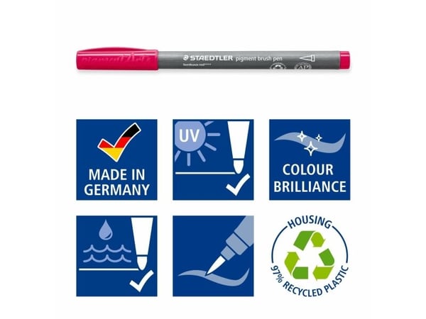 Staedtler Pigment Arts Pen, 60 farger, Flerfarget, Pensel tupp, Rund, Resirkulert plast, Vann-basert blekk